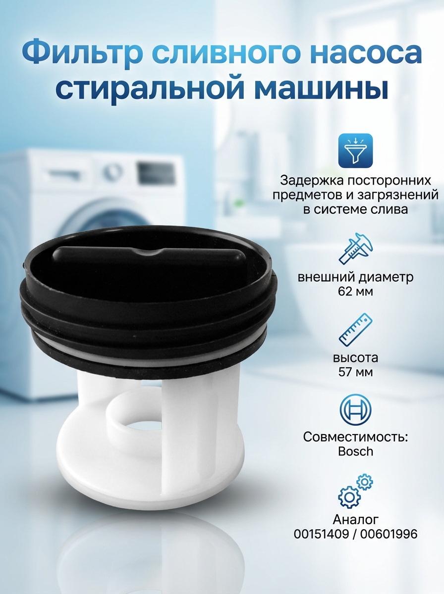 Фильтр сливного насоса стиральной машины Bosch 601996
